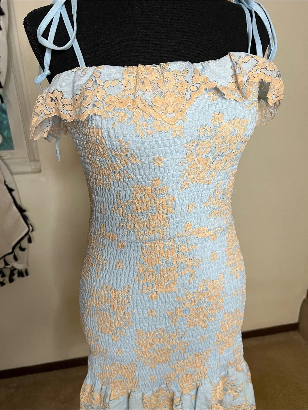 Storia Light Blue & Cream Lace Cocktail Dress Size S - Picture 3 of 8
